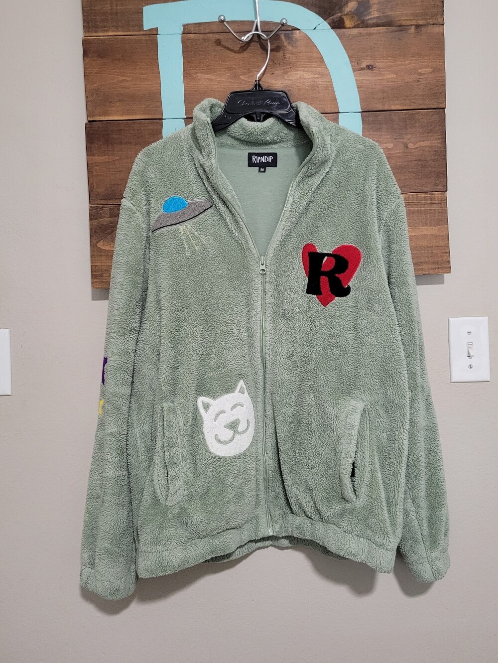 RIPNDIP Pistachio Play Date Sherpa  Embroidered Streetwear Jacket Medium